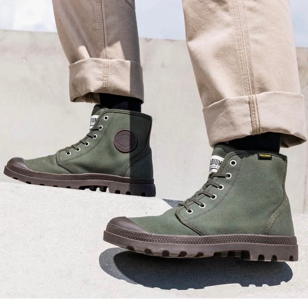 NEW Palladium Pampa Hi Originale Fabric Olive Night / Black High-Top Canvas Boot